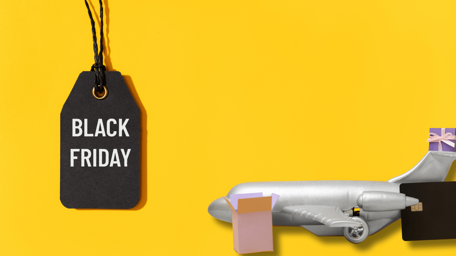 Uma foto com avião e mostrando que é a Black Friday.
