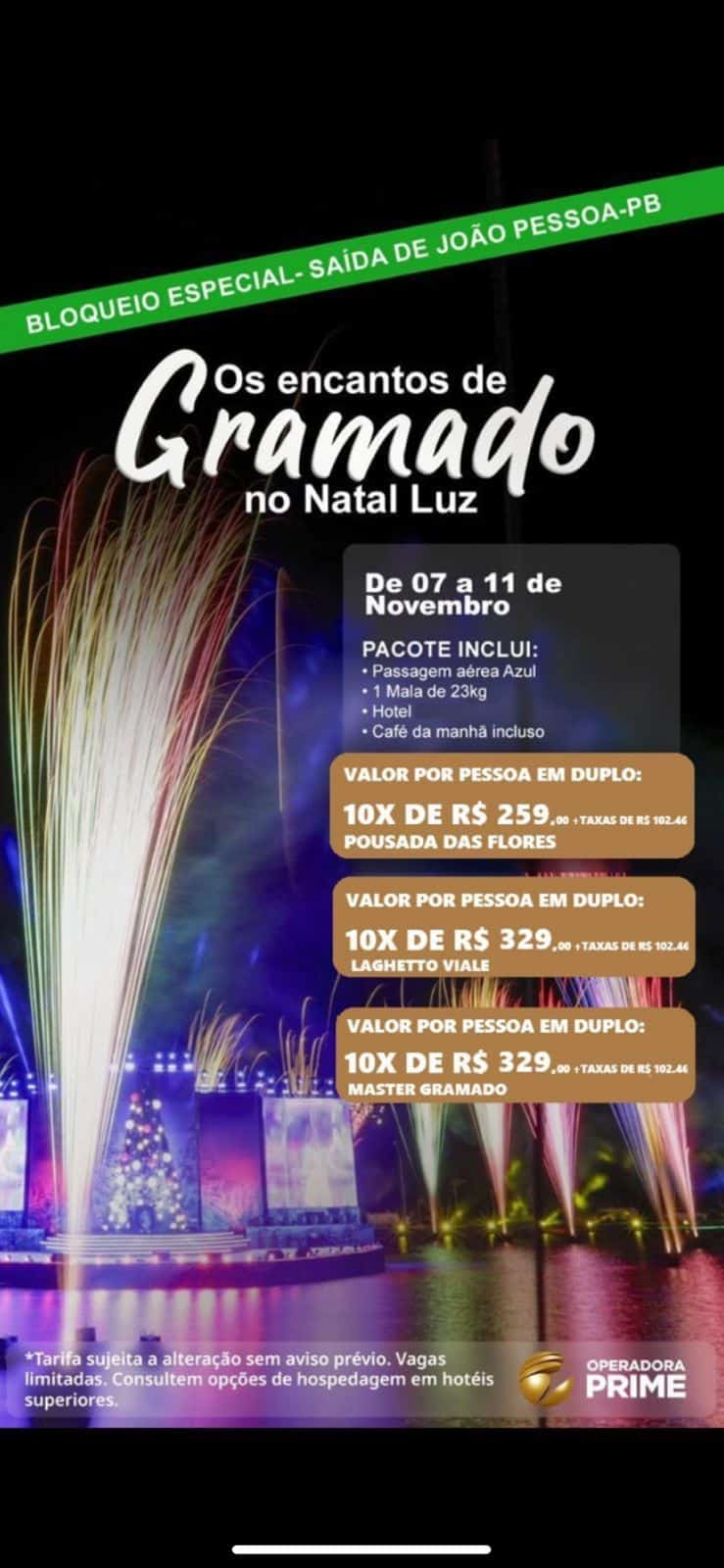 pacote de natal luz, saíndo de joao pessoa