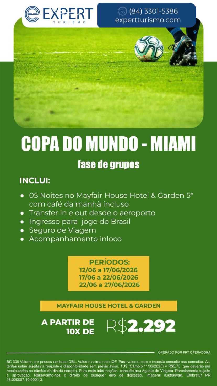 Pacote Copa do Mundo 2026 – Fase de Grupos em Miami